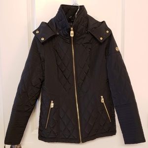 Michael Kors Black Short Quilted Coat with Hood